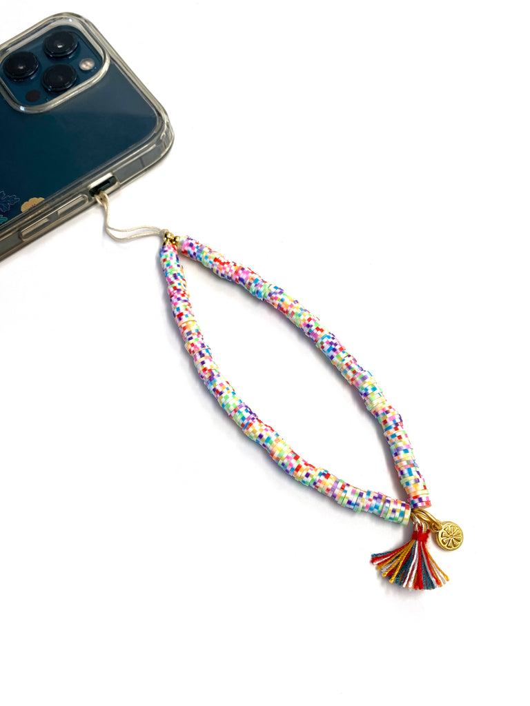 All in the Wrist Phone Wristlet Soft Pottery Multi Dot Discs