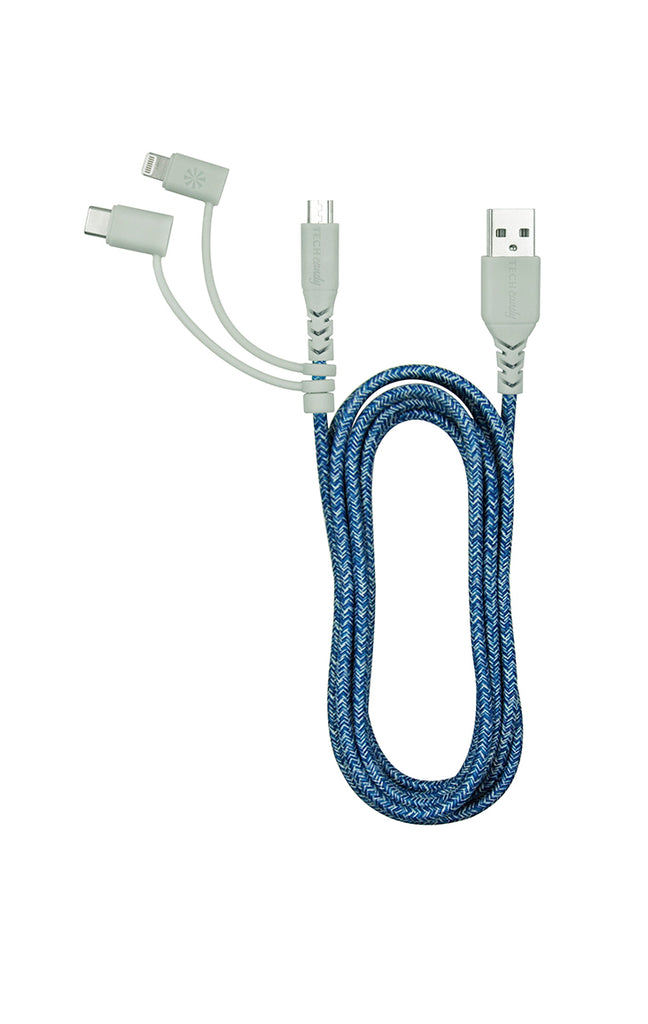 Triple Header Maxi 6ft Woven USB Cable (MFi) : Shades of Blue