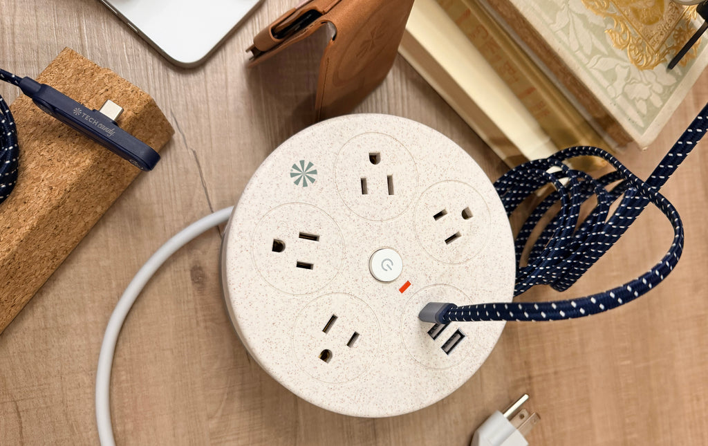 The Tech Candy Power Go Round Charging Hub with Standing Ovation USB-C cord.