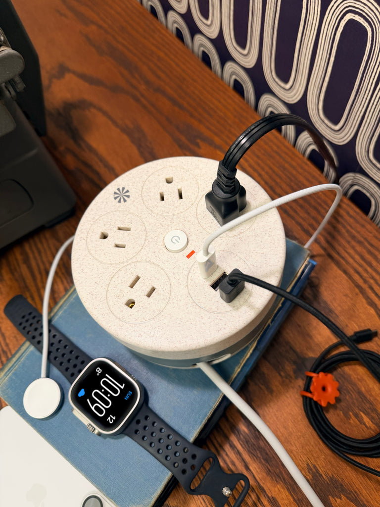 The Tech Candy Power Go Round Charging Hub in Natural allows you to charge everything you need, right on your desk.