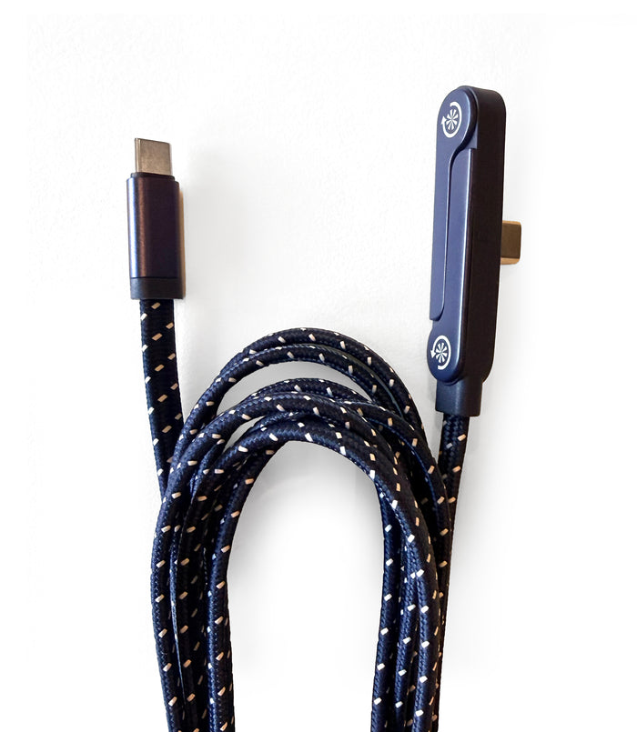 Tech Candy navy braided Standing Ovation cable with USB-C connectors and integrated phone stand