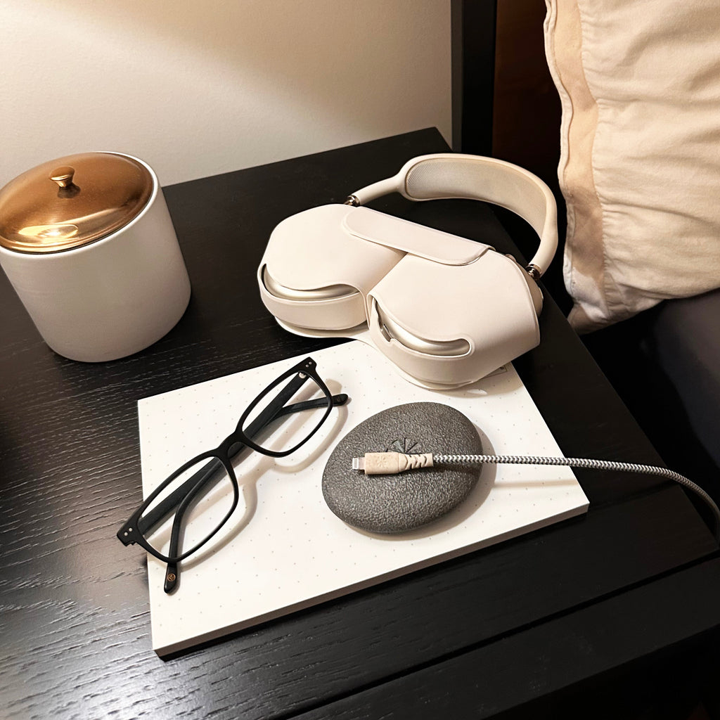 Lightning cord on The Holding Stone, held in place by its strong internal magnet.