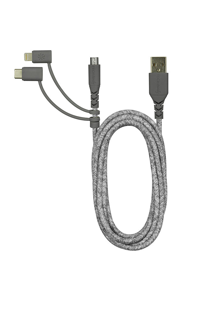 Triple Header Maxi 6ft Woven USB Cable (MFi) : Shades of Gray