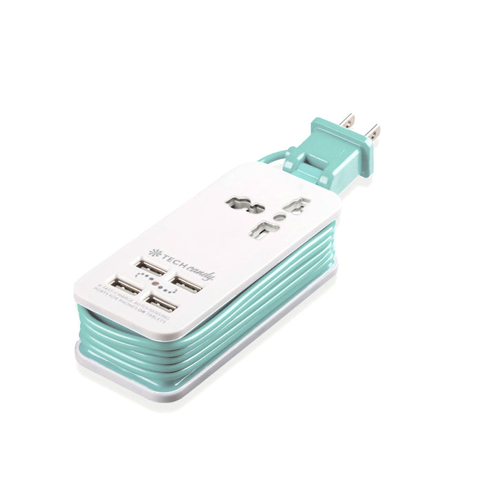 Power Trip Outlet + USB Port Travel Charging Station-White/Light Mint