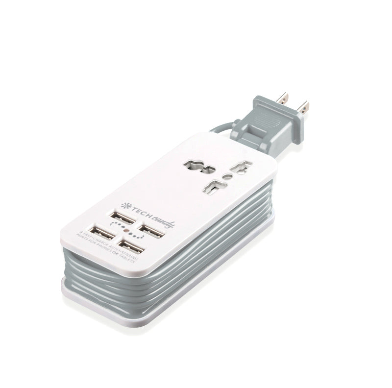 Power Trip Outlet + USB Port Travel Charging Station-White/Light Slate