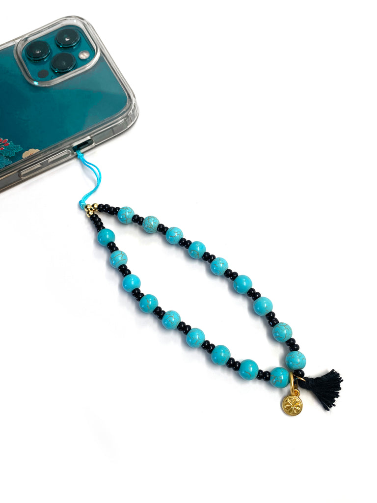 All in the Wrist Phone Wristlet Turquoise/Black Beads