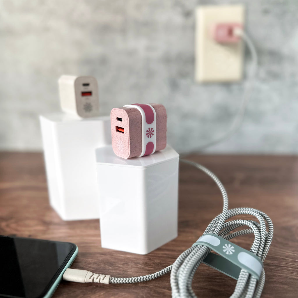 Use the band from the Double Play Eco Wall Power Adapter to keep your charging cord wrangled