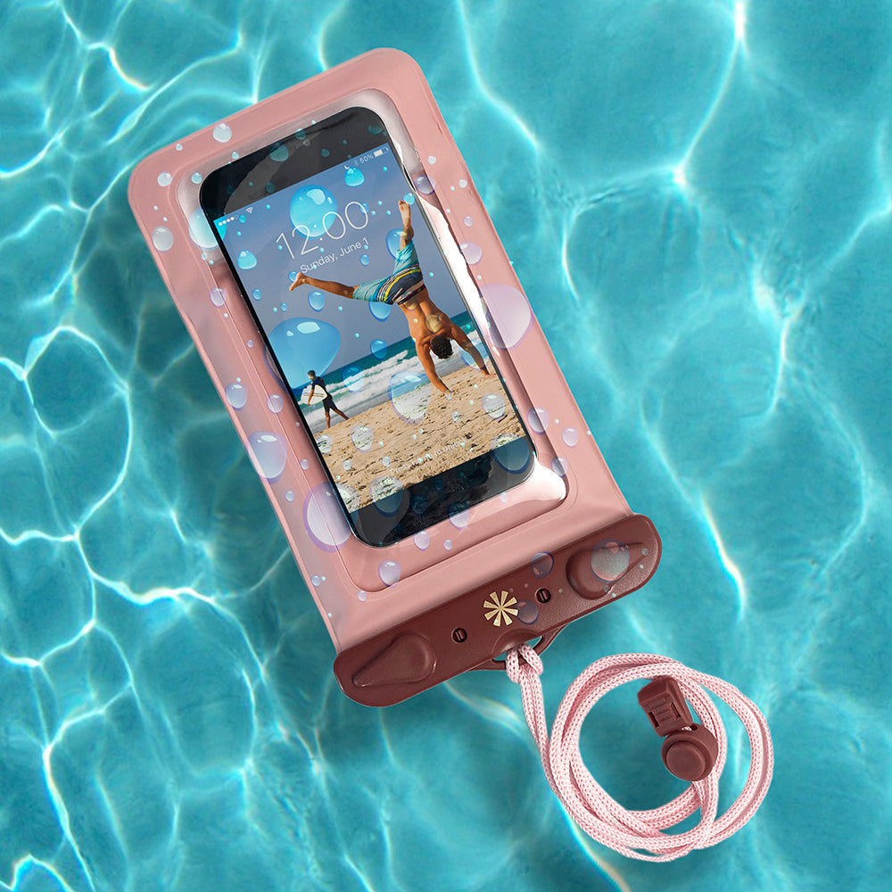Dry Spell Phone Water Defender Bag floating in the pool