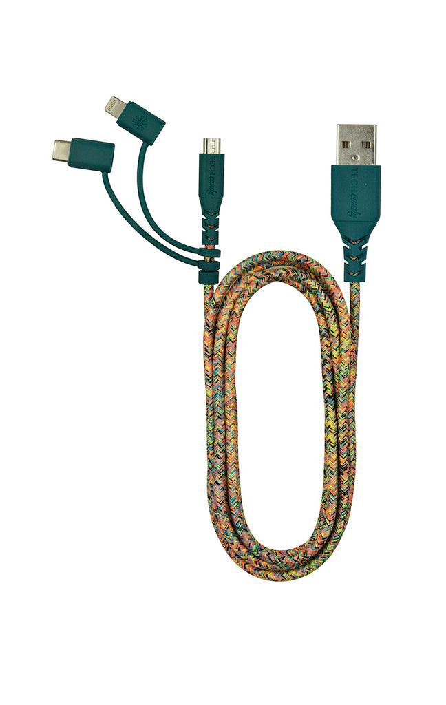 Triple Header Maxi 6ft Woven USB Cable (MFi) : Confetti Colors
